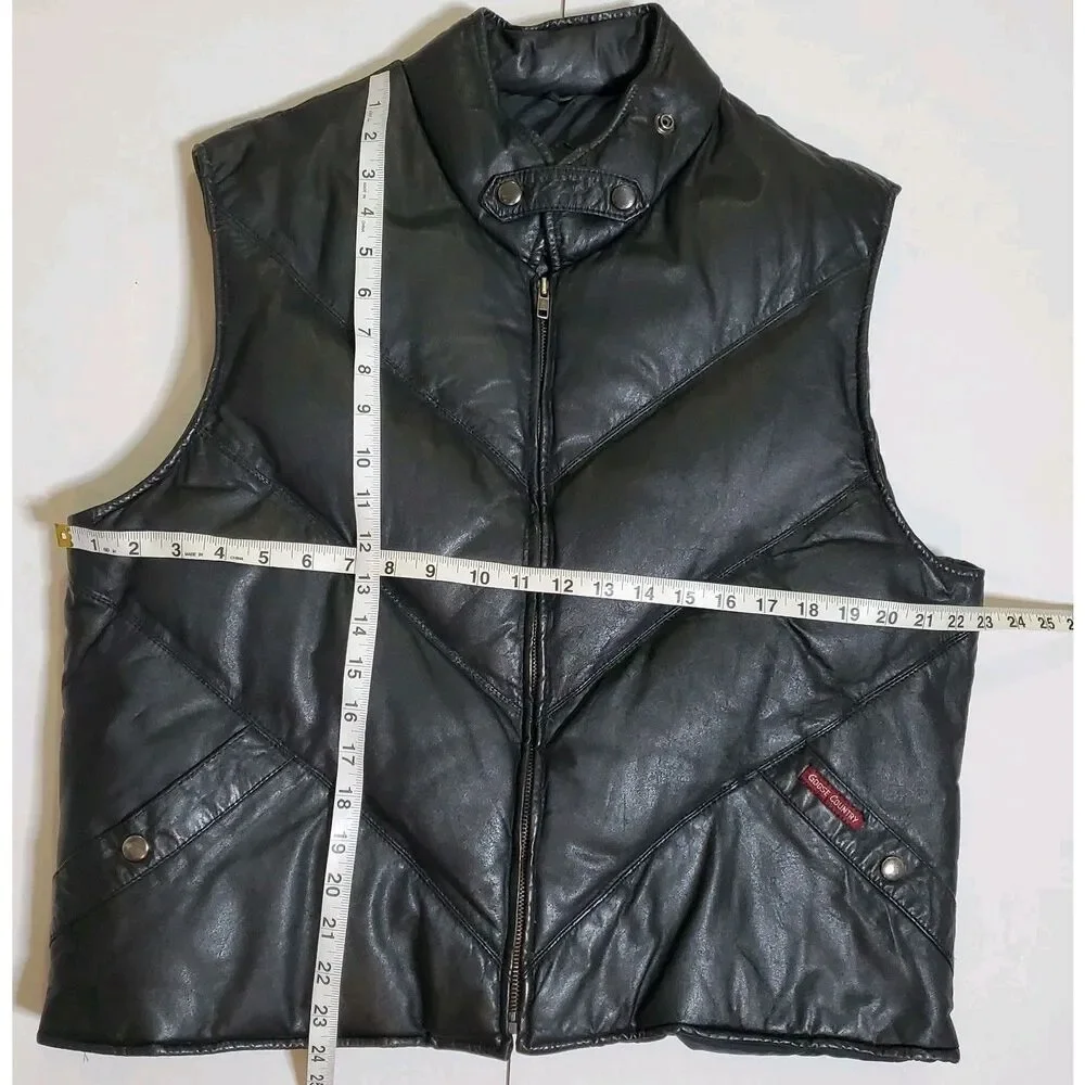 Goose Country Bomber Vest Size 44 Full Zip Down Feathers Leather Black Mens